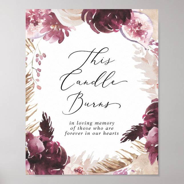 Affiche Bougie Boho Pampas Signe de Mariage Mémorial Brûle (Devant)