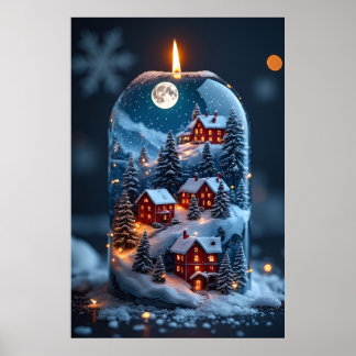 Affiche Bougie boule à neige magique – Noël cosy