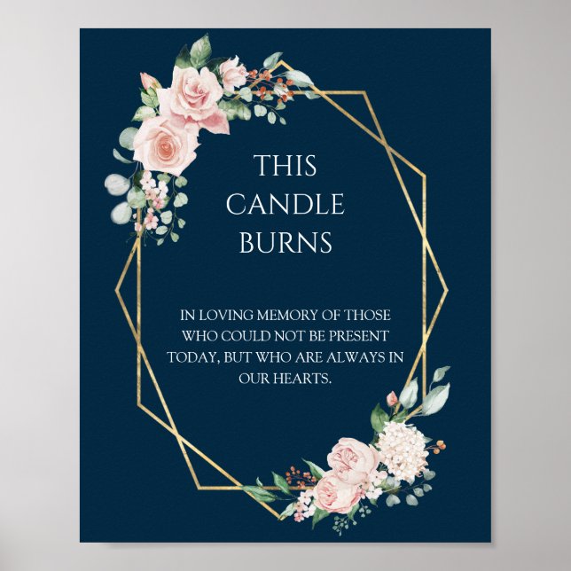 Affiche Bougie de mariage Navy Floral Blush Celle-ci brûle (Devant)