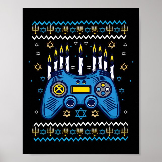 Affiche Bougies de la ménorah de Hanukkah du manette de je (Devant)