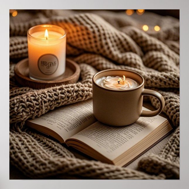 Affiche Bougies du soir chaud et douillet et couverture (Devant)