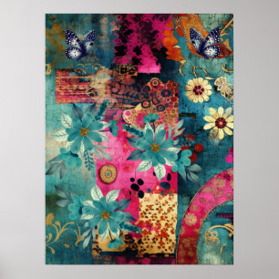 Affiche Bouho coloré gras papillon floral Art Abstrait