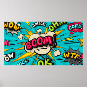 Affiche Bouillonnante bulle de pop art. Souriez, wow, pow,
