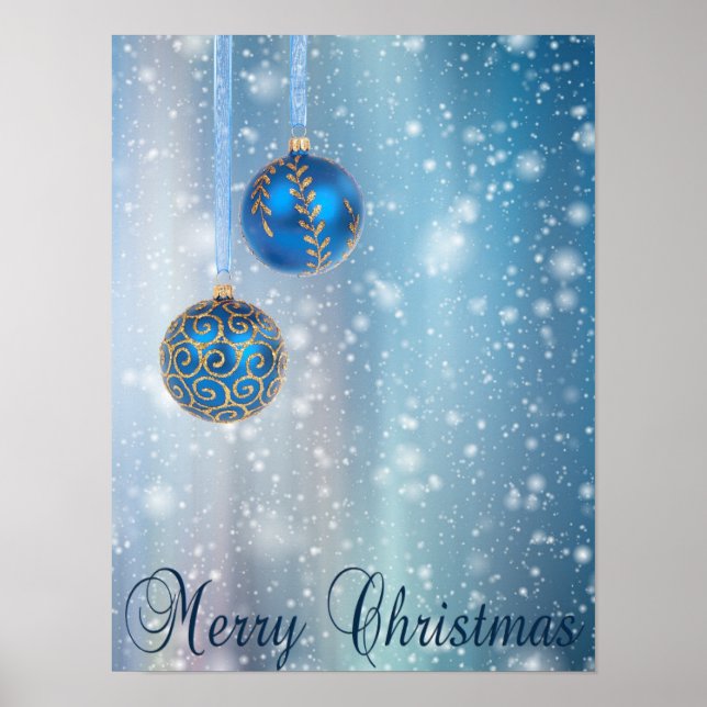 Affiche Boukeh bleu neige ornements Noël (Devant)