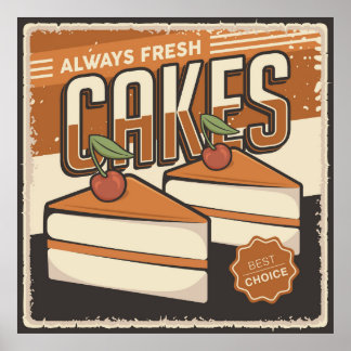 Affiche boulangerie cool rétro de gâteaux frais