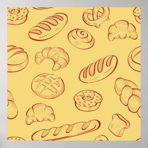 Affiche Boulangerie, croissant, nourriture vintage sans co