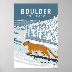 Affiche Boulder Colorado Cougar Art de Voyage Rétro Vintag