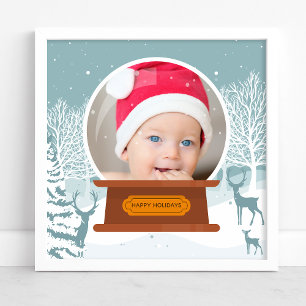 Affiche Boule à neige photo de Noël en bois hivernal