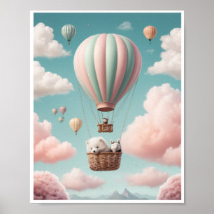 Affiche Boule d'air chaud nuages moelleux ciel de couleur