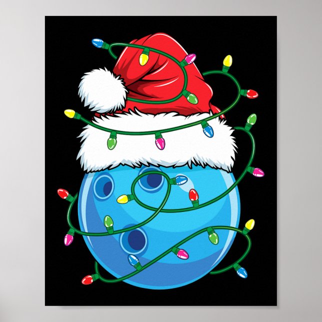 Affiche Boule de bowling avec Santa Hat Hommes garçons Noë (Devant)