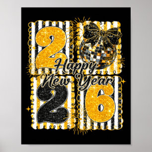 Affiche Boule de disco Coquette Bonne année Hello 2026
