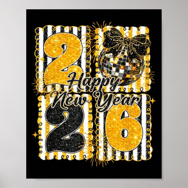Affiche Boule de disco Coquette Bonne année Hello 2026  (Devant)