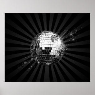 Affiche Boule de disco de miroir sur le noir