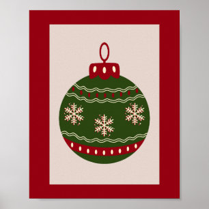 Affiche Boule de Noël verte et rouge