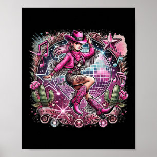 Affiche Boule Disco Tattoo rose Cowboy Cowboy