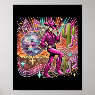 Affiche Boule Disco Tattoo rose Cowboy Cowgirl _1