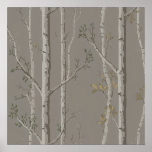Affiche Bouleau Taupe Doux Feuille de Sauge Art