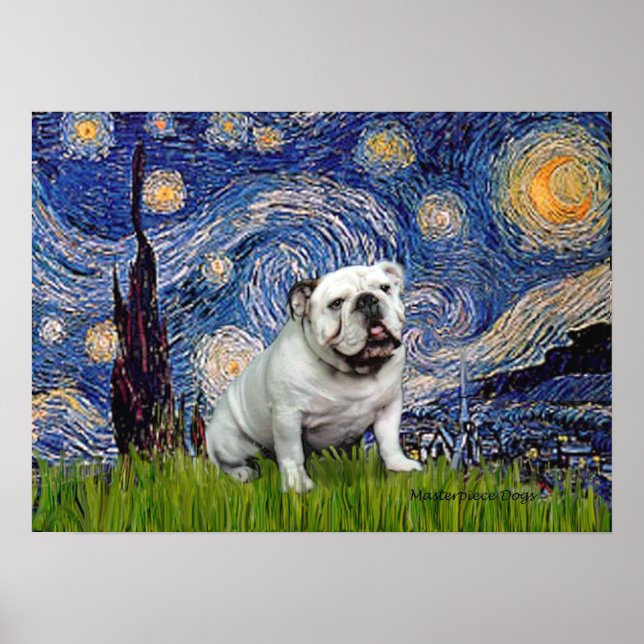 Affiche Bouledogue anglais 8 - Nuit étoilée (Devant)