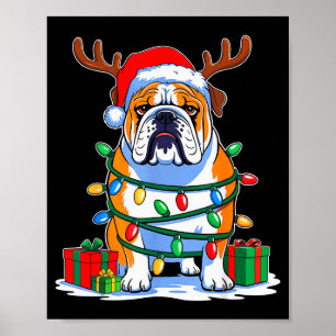 Affiche Bouledogue Anglais Arbre de Noël Lumières Drôle Xm