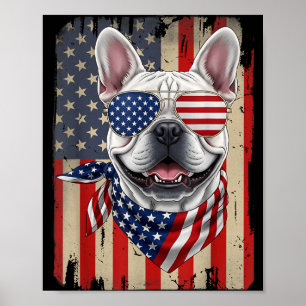 Affiche Bouledogue français 4 juillet Drapeau américain US