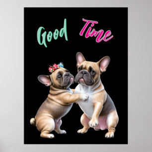 Affiche Bouledogue français amoureux Saint-Valentin