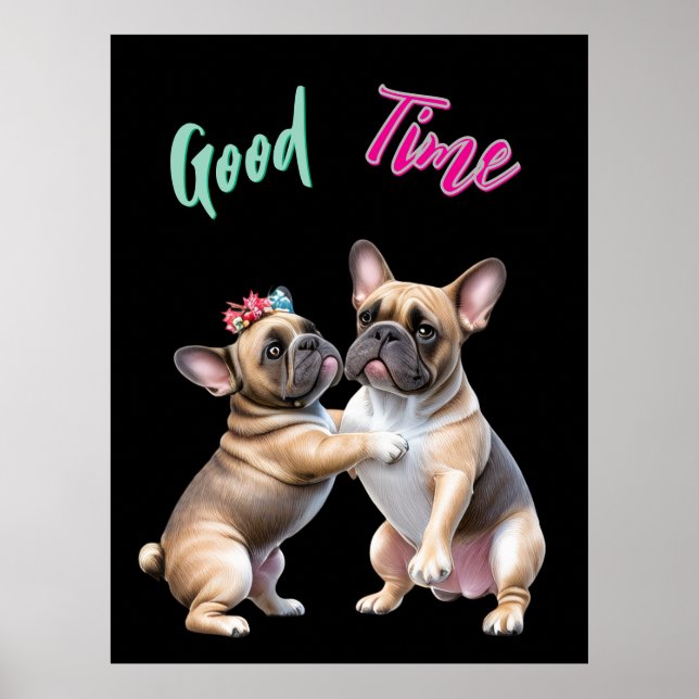 Affiche Bouledogue français amoureux Saint-Valentin (Devant)