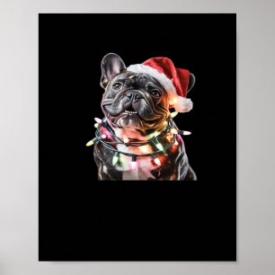 Affiche Bouledogue français avec chapeau de Père Noël enve