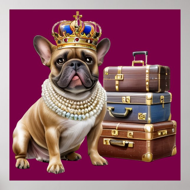 Affiche Bouledogue français avec valise et perles (Devant)