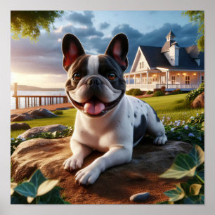 Affiche Bouledogue français charmant dans un décor champêt