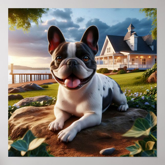 Affiche Bouledogue français charmant dans un décor champêt (Devant)