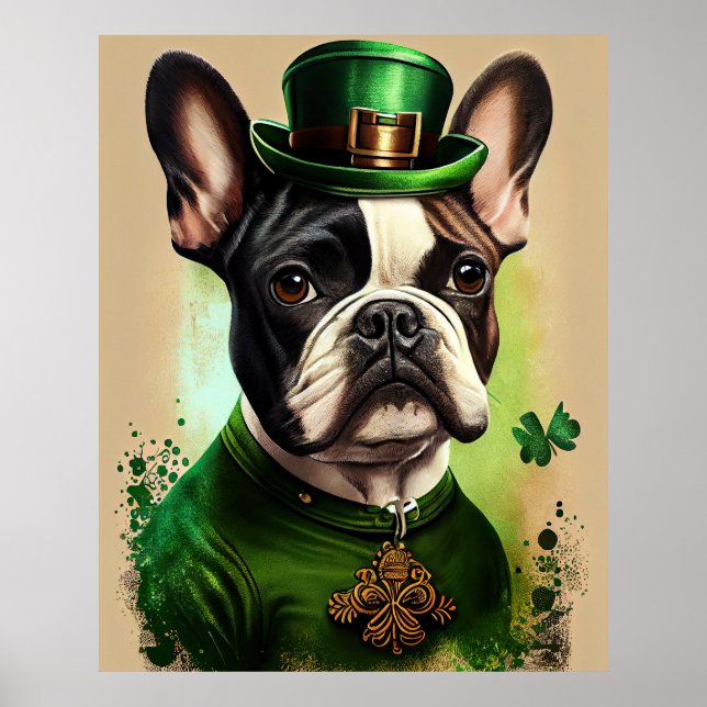 Affiche Bouledogue français en robe de la Saint-Patrick (Devant)