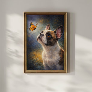 Affiche Bouledogue français et papillon