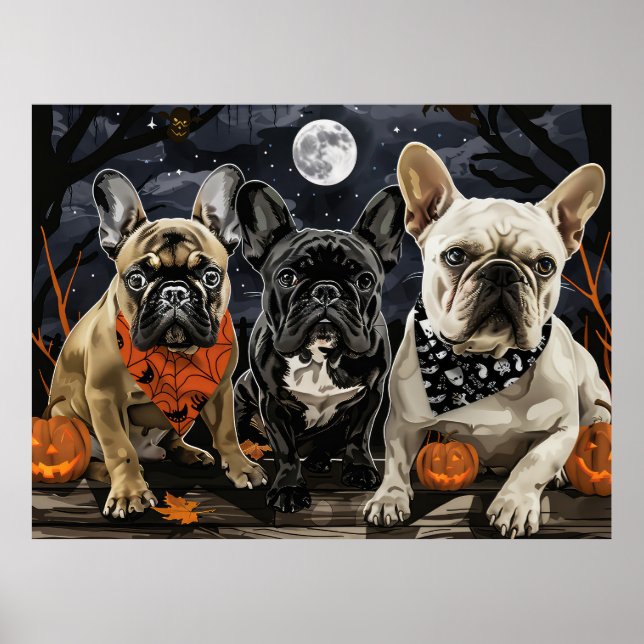 Affiche Bouledogue français Halloween épouvantable (Devant)