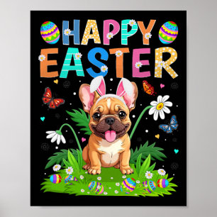 Affiche Bouledogue français Joyeuses Pâques Chasse aux œuf