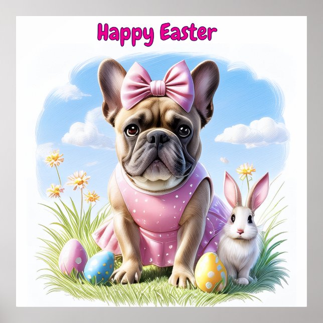 Affiche Bouledogue français Joyeuses Pâques French Bulldog (Devant)