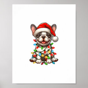 Affiche Bouledogue français Lumières de Noël Chapeau de Pè