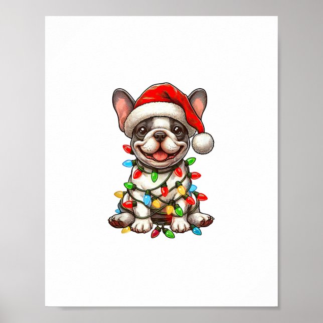 Affiche Bouledogue français Lumières de Noël Chapeau de Pè (Devant)
