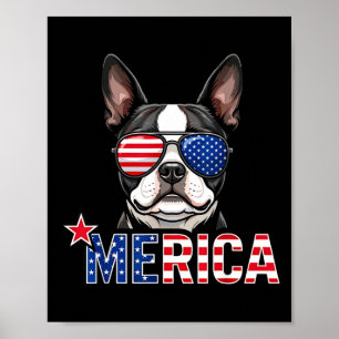 Affiche Bouledogue français merica drapeau américain 4 jui