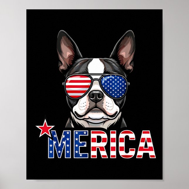 Affiche Bouledogue français merica drapeau américain 4 jui (Devant)