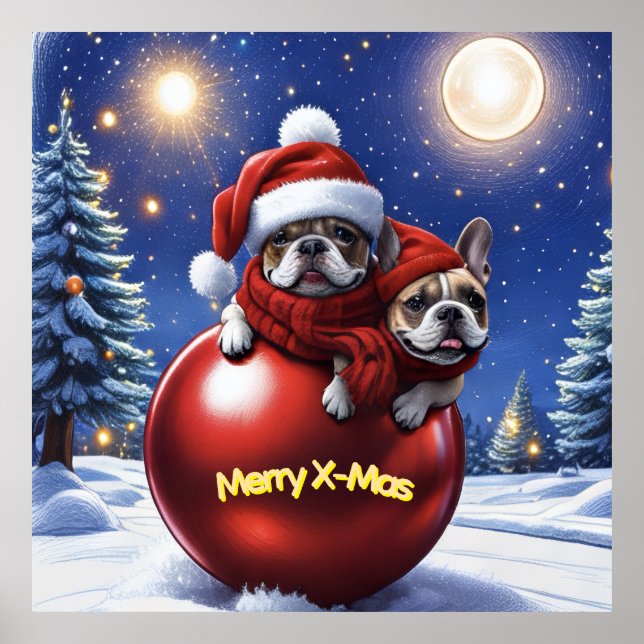 Affiche Bouledogue français Noël  French Bulldog (Devant)