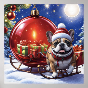 Affiche Bouledogue français Noël French Bullog