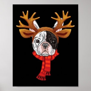 Affiche Bouledogue français Noël Renne Antilopes Noël