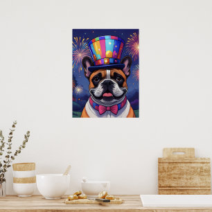 Affiche Bouledogue français Nouvel An