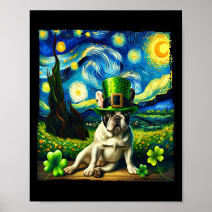 Affiche Bouledogue français nuit étoilée Saint-Patrick jou