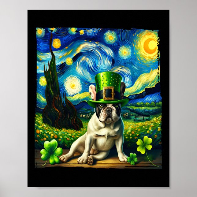 Affiche Bouledogue français nuit étoilée Saint-Patrick jou (Devant)