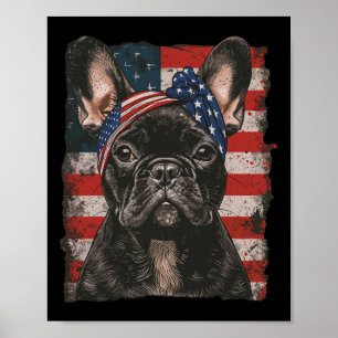 Affiche Bouledogue Français Patriotique 4 juillet États-Un