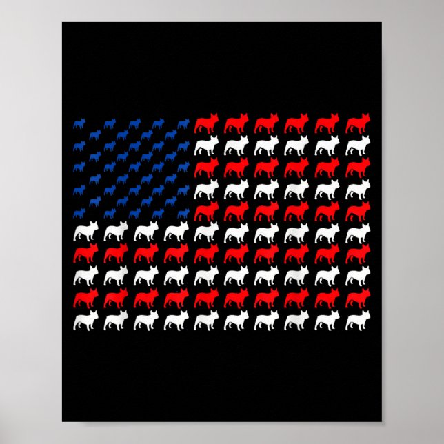Affiche Bouledogue français patriotique drapeau américain  (Devant)