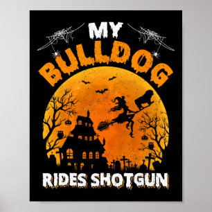 Affiche Bouledogue monte en voiture Fun Bouledogue Hallowe