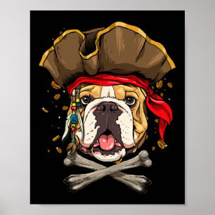 Affiche Bouledogue Pirate Jolly Roger Os de chien amateur