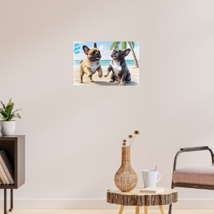 Affiche Bouledogues français Plage Bouledogue Français